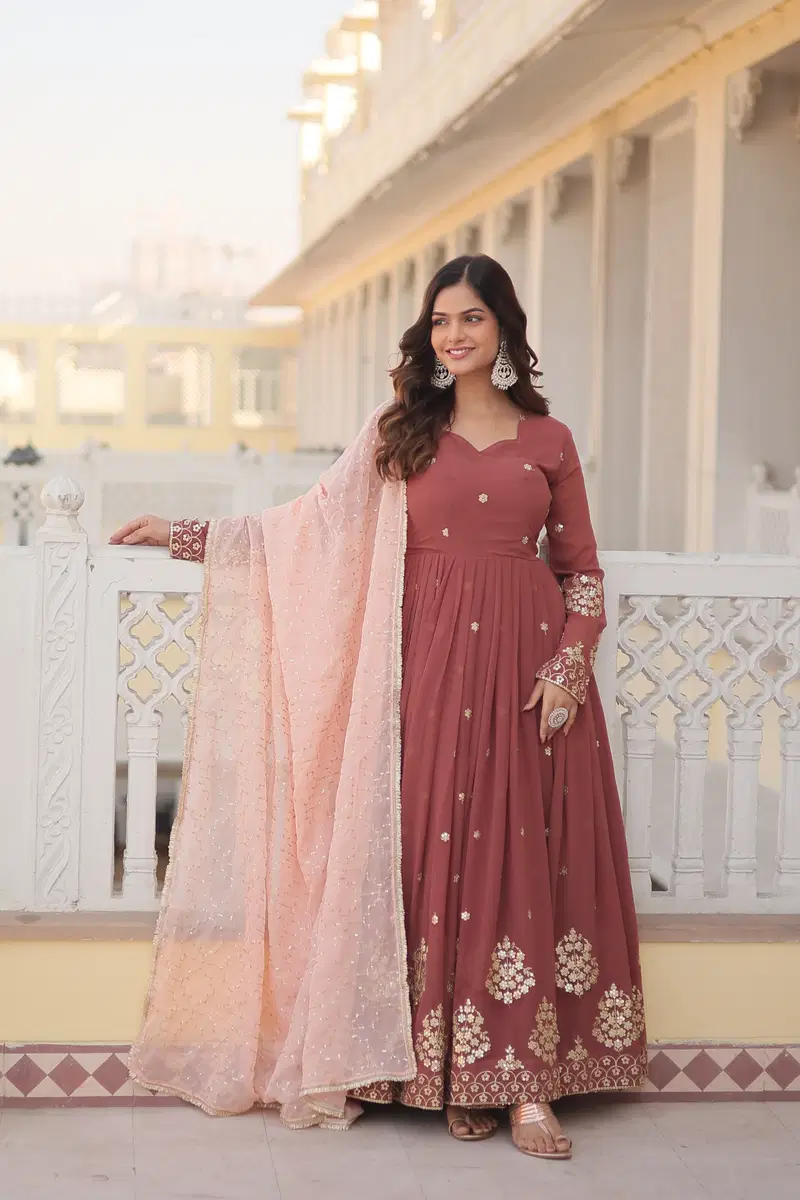 KA 1075 Faux Georgette Embroidery Gown With Dupatta Wholesale Shop In Surat